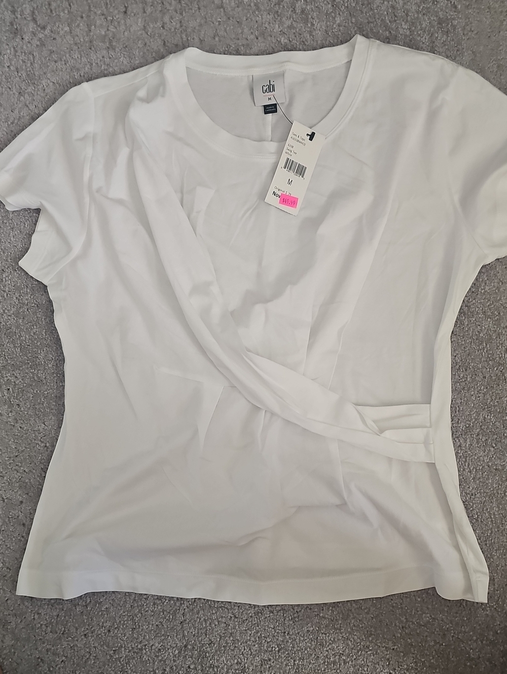 CAbi White Short-Sleeve Wrap-Accent Tee NWT, Medium
